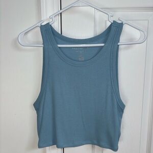 American Eagle Outfitters Soft & Sexy Light Blue Ribbed Tank Top (cropped)